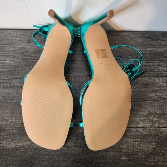 Pretty Little Things Lace Up Heeled Sandals Turquoise - Picture 6 of 11